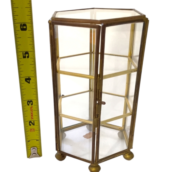 Vintage Glass Curio Cabinet Mini Brass Octagon 70s 80s Jewelry Trinket Box - Picture 3 of 16